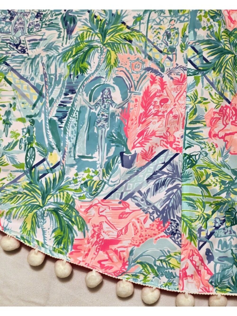 Lilly Pulitzer Christmas Tree Skirt Boho Tropical Pom Pom Trim NWOT 46" Diameter - Picture 11 of 16